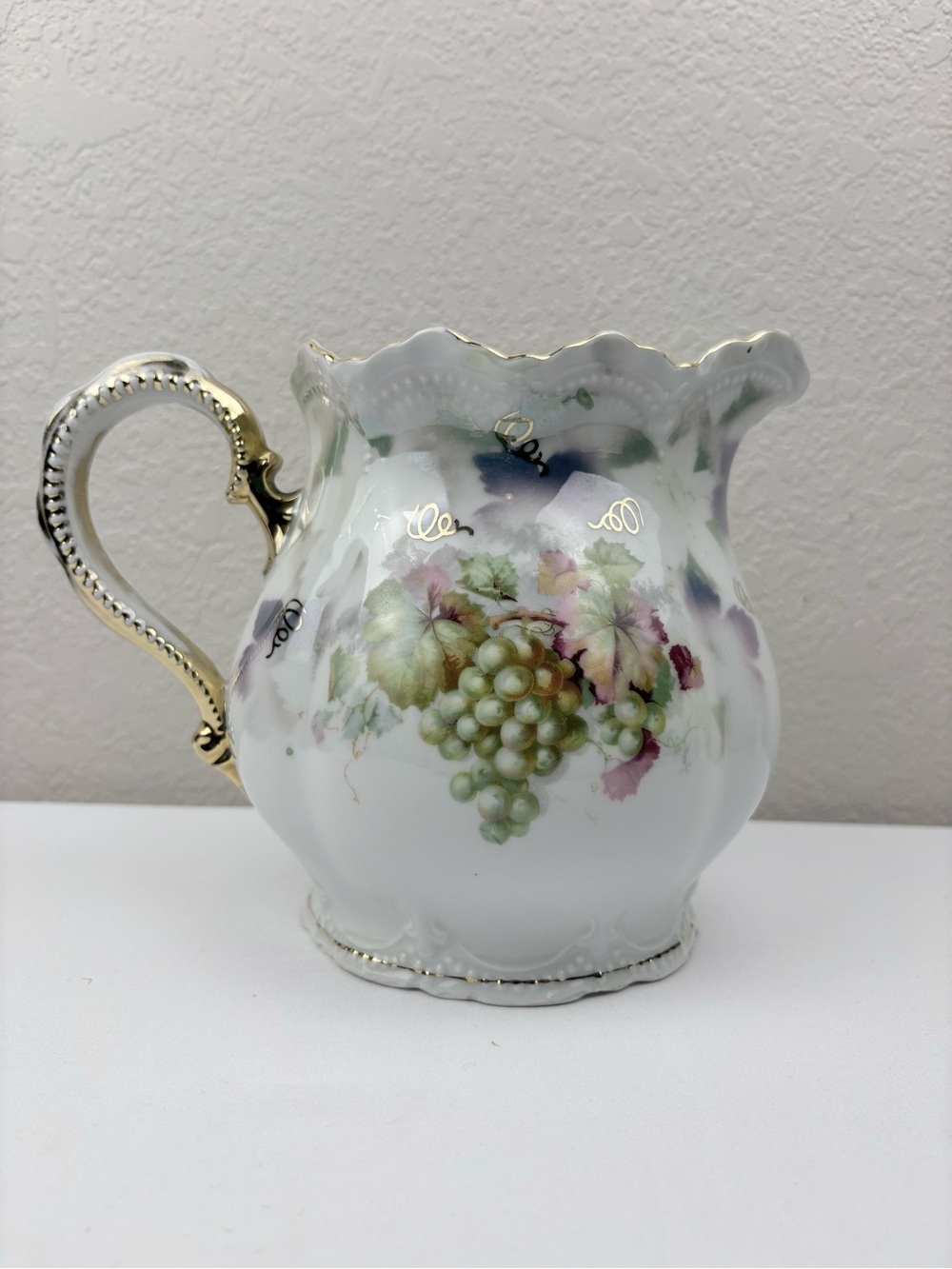 Vintage Leuchtenburg Germany Porcelain Pitcher with Hand-Painted Grapes & Leaves